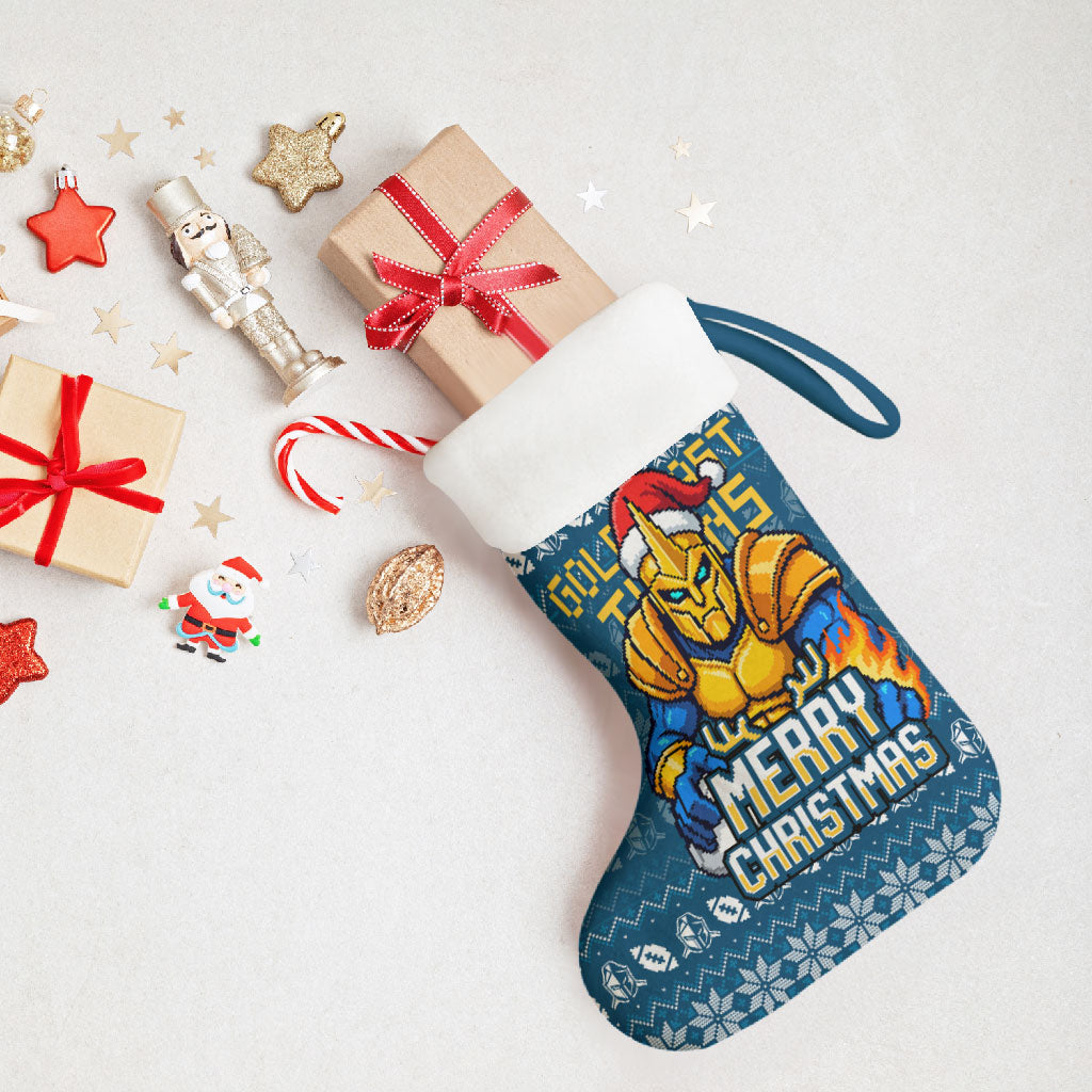 Gold Coast Titans Christmas Stocking Australian Rugby Fans - Pixelated Ugly Xmas Pattern Mascot Santa