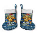 Gold Coast Titans Christmas Stocking Australian Rugby Fans - Pixelated Ugly Xmas Pattern Mascot Santa