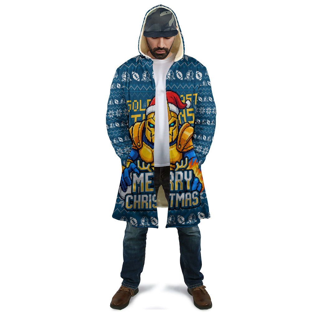 Personalized Gold Coast Titans Christmas Cloak Australian Rugby Fans - Pixelated Ugly Xmas Pattern Mascot Santa