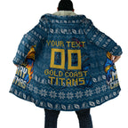 Personalized Gold Coast Titans Christmas Cloak Australian Rugby Fans - Pixelated Ugly Xmas Pattern Mascot Santa