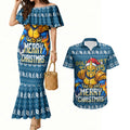 Personalized Gold Coast Titans Christmas Couples Matching Mermaid Dress and Hawaiian Shirt Australian Rugby Fans - Pixelated Ugly Xmas Pattern Mascot Santa