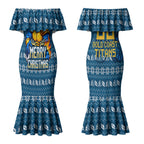Personalized Gold Coast Titans Christmas Couples Matching Mermaid Dress and Hawaiian Shirt Australian Rugby Fans - Pixelated Ugly Xmas Pattern Mascot Santa