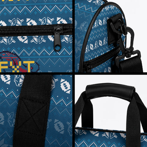 Personalized Gold Coast Titans Christmas Duffle Bag Australian Rugby Fans - Pixelated Ugly Xmas Pattern Mascot Santa