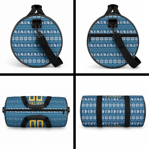 Personalized Gold Coast Titans Christmas Duffle Bag Australian Rugby Fans - Pixelated Ugly Xmas Pattern Mascot Santa