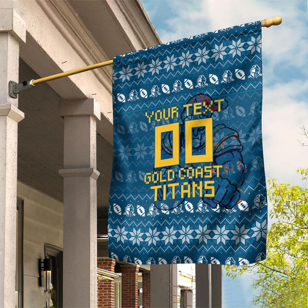 Personalized Gold Coast Titans Christmas Garden Flag Australian Rugby Fans - Pixelated Ugly Xmas Pattern Mascot Santa