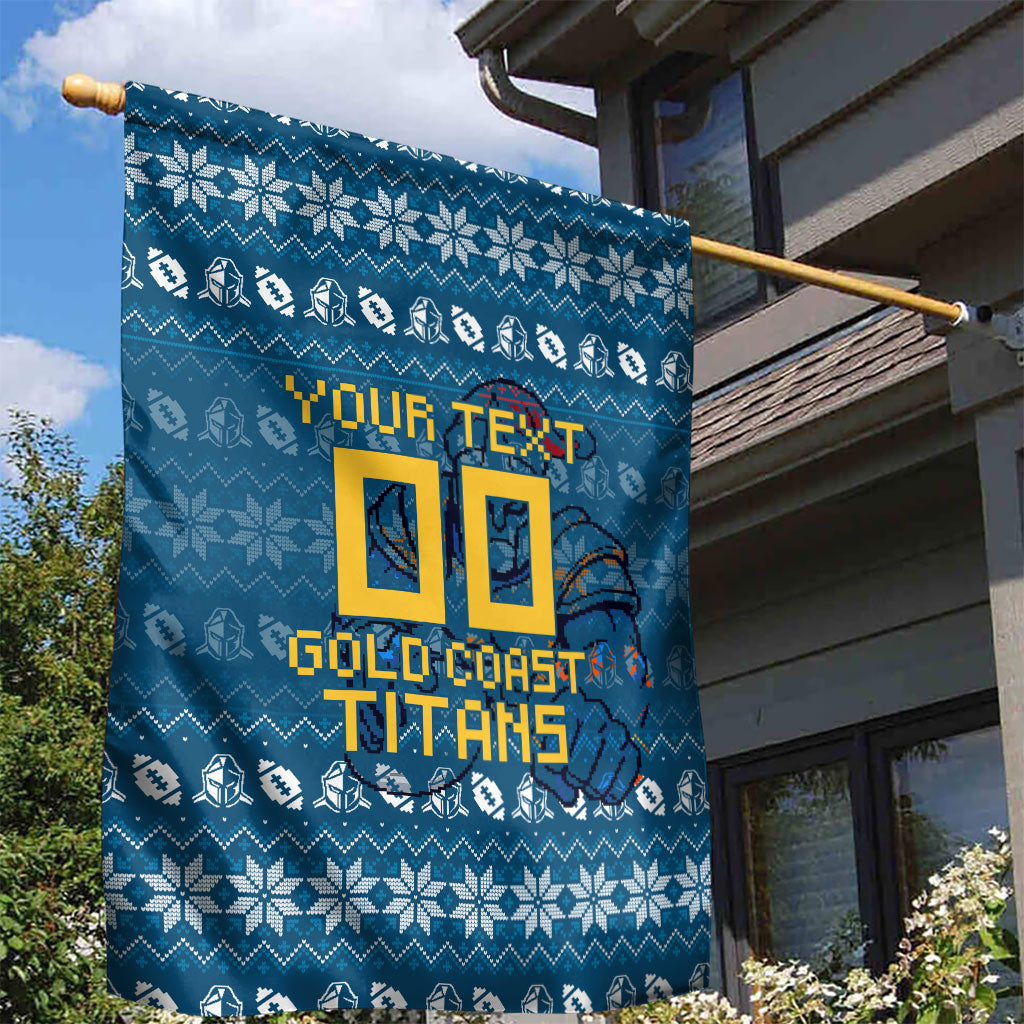 Personalized Gold Coast Titans Christmas Garden Flag Australian Rugby Fans - Pixelated Ugly Xmas Pattern Mascot Santa