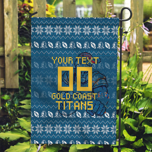 Personalized Gold Coast Titans Christmas Garden Flag Australian Rugby Fans - Pixelated Ugly Xmas Pattern Mascot Santa