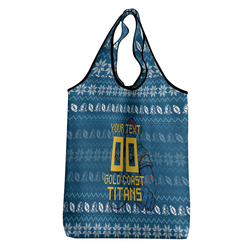 Personalized Gold Coast Titans Christmas Grocery Bag Australian Rugby Fans - Pixelated Ugly Xmas Pattern Mascot Santa