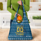 Personalized Gold Coast Titans Christmas Grocery Bag Australian Rugby Fans - Pixelated Ugly Xmas Pattern Mascot Santa