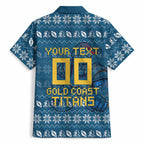 Personalized Gold Coast Titans Christmas Hawaiian Shirt Australian Rugby Fans - Pixelated Ugly Xmas Pattern Mascot Santa