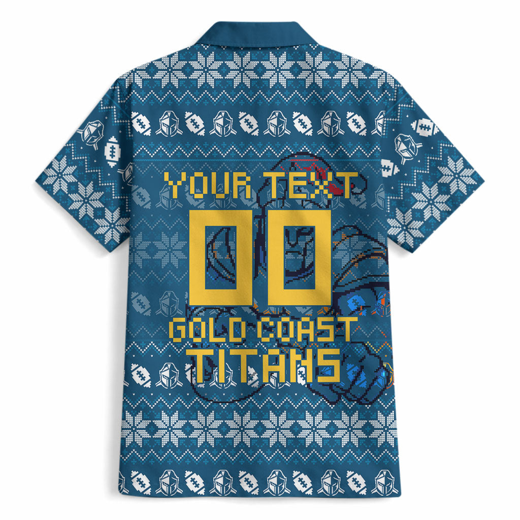 Personalized Gold Coast Titans Christmas Hawaiian Shirt Australian Rugby Fans - Pixelated Ugly Xmas Pattern Mascot Santa
