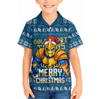 Personalized Gold Coast Titans Christmas Hawaiian Shirt Australian Rugby Fans - Pixelated Ugly Xmas Pattern Mascot Santa