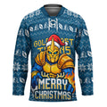 Personalized Gold Coast Titans Christmas Hockey Jersey Australian Rugby Fans - Pixelated Ugly Xmas Pattern Mascot Santa