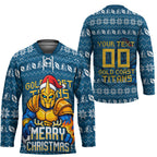 Personalized Gold Coast Titans Christmas Hockey Jersey Australian Rugby Fans - Pixelated Ugly Xmas Pattern Mascot Santa