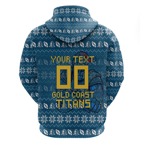 Personalized Gold Coast Titans Christmas Hoodie Australian Rugby Fans - Pixelated Ugly Xmas Pattern Mascot Santa