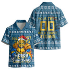 Personalized Gold Coast Titans Christmas Kid Hawaiian Shirt Australian Rugby Fans - Pixelated Ugly Xmas Pattern Mascot Santa