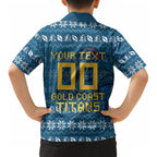 Personalized Gold Coast Titans Christmas Kid Hawaiian Shirt Australian Rugby Fans - Pixelated Ugly Xmas Pattern Mascot Santa