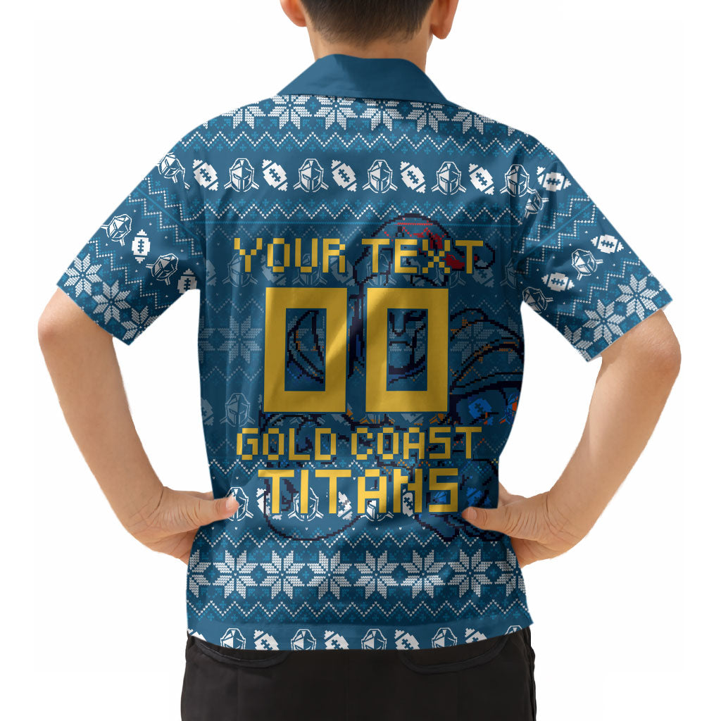 Personalized Gold Coast Titans Christmas Kid Hawaiian Shirt Australian Rugby Fans - Pixelated Ugly Xmas Pattern Mascot Santa