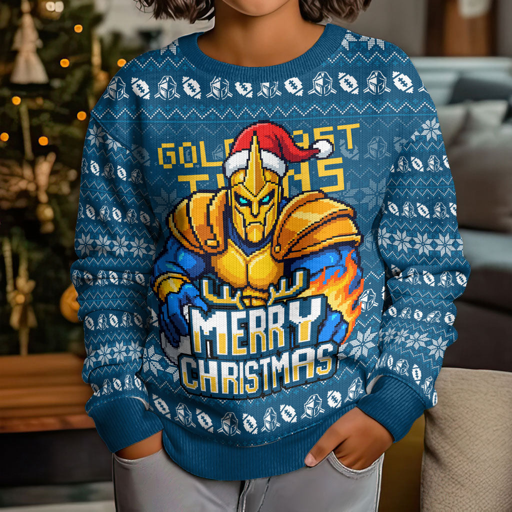 Personalized Gold Coast Titans Christmas Kid Ugly Christmas Sweater Australian Rugby Fans - Pixelated Ugly Xmas Pattern Mascot Santa
