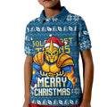 Personalized Gold Coast Titans Christmas Kid Polo Shirt Australian Rugby Fans - Pixelated Ugly Xmas Pattern Mascot Santa