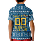 Personalized Gold Coast Titans Christmas Kid Polo Shirt Australian Rugby Fans - Pixelated Ugly Xmas Pattern Mascot Santa