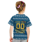 Personalized Gold Coast Titans Christmas Kid T Shirt Australian Rugby Fans - Pixelated Ugly Xmas Pattern Mascot Santa