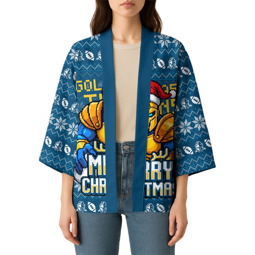 Personalized Gold Coast Titans Christmas Kimono Australian Rugby Fans - Pixelated Ugly Xmas Pattern Mascot Santa