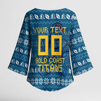 Personalized Gold Coast Titans Christmas Kimono Sleeve Blouse Australian Rugby Fans - Pixelated Ugly Xmas Pattern Mascot Santa