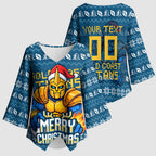 Personalized Gold Coast Titans Christmas Kimono Sleeve Blouse Australian Rugby Fans - Pixelated Ugly Xmas Pattern Mascot Santa