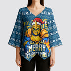 Personalized Gold Coast Titans Christmas Kimono Sleeve Blouse Australian Rugby Fans - Pixelated Ugly Xmas Pattern Mascot Santa