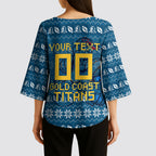 Personalized Gold Coast Titans Christmas Kimono Sleeve Blouse Australian Rugby Fans - Pixelated Ugly Xmas Pattern Mascot Santa