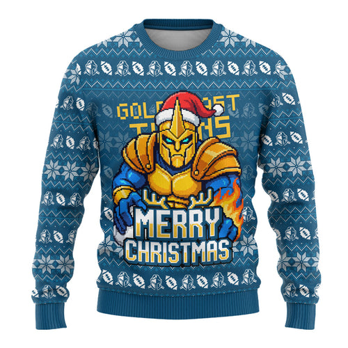 Personalized Gold Coast Titans Christmas Ugly Christmas Sweater Australian Rugby Fans - Pixelated Ugly Xmas Pattern Mascot Santa