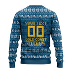 Personalized Gold Coast Titans Christmas Ugly Christmas Sweater Australian Rugby Fans - Pixelated Ugly Xmas Pattern Mascot Santa