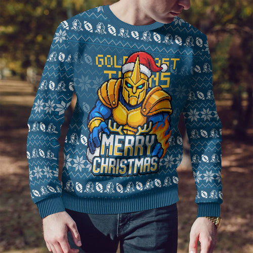 Personalized Gold Coast Titans Christmas Ugly Christmas Sweater Australian Rugby Fans - Pixelated Ugly Xmas Pattern Mascot Santa