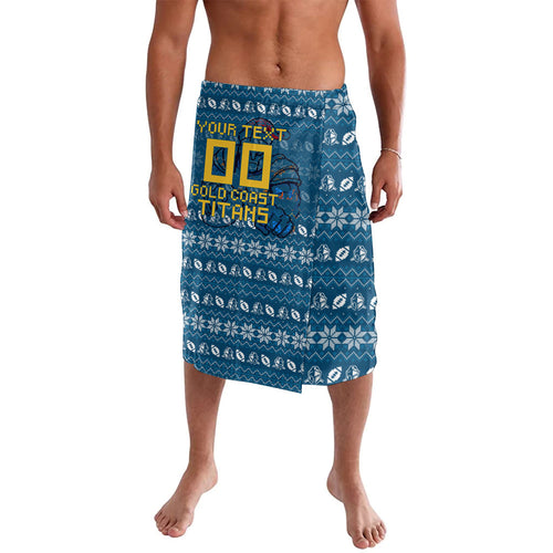 Personalized Gold Coast Titans Christmas Lavalava Australian Rugby Fans - Pixelated Ugly Xmas Pattern Mascot Santa