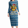 Personalized Gold Coast Titans Christmas Long Sleeve Bodycon Dress Australian Rugby Fans - Pixelated Ugly Xmas Pattern Mascot Santa