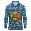 Personalized Gold Coast Titans Christmas Long Sleeve Polo Shirt Australian Rugby Fans - Pixelated Ugly Xmas Pattern Mascot Santa