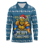 Personalized Gold Coast Titans Christmas Long Sleeve Polo Shirt Australian Rugby Fans - Pixelated Ugly Xmas Pattern Mascot Santa