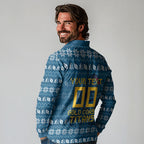 Personalized Gold Coast Titans Christmas Long Sleeve Polo Shirt Australian Rugby Fans - Pixelated Ugly Xmas Pattern Mascot Santa