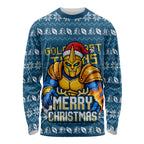 Personalized Gold Coast Titans Christmas Long Sleeve Shirt Australian Rugby Fans - Pixelated Ugly Xmas Pattern Mascot Santa