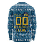 Personalized Gold Coast Titans Christmas Long Sleeve Shirt Australian Rugby Fans - Pixelated Ugly Xmas Pattern Mascot Santa