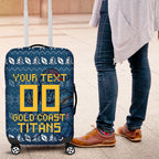 Personalized Gold Coast Titans Christmas Luggage Cover Australian Rugby Fans - Pixelated Ugly Xmas Pattern Mascot Santa