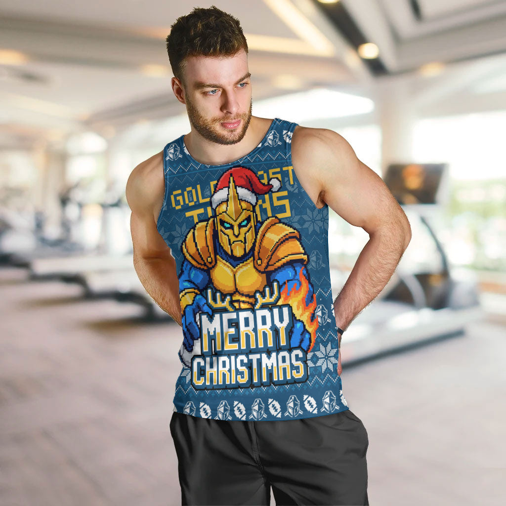 Personalized Gold Coast Titans Christmas Men Tank Top Australian Rugby Fans - Pixelated Ugly Xmas Pattern Mascot Santa