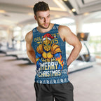 Personalized Gold Coast Titans Christmas Men Tank Top Australian Rugby Fans - Pixelated Ugly Xmas Pattern Mascot Santa