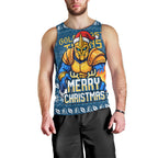 Personalized Gold Coast Titans Christmas Men Tank Top Australian Rugby Fans - Pixelated Ugly Xmas Pattern Mascot Santa