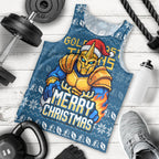 Personalized Gold Coast Titans Christmas Men Tank Top Australian Rugby Fans - Pixelated Ugly Xmas Pattern Mascot Santa