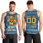 Personalized Gold Coast Titans Christmas Men Tank Top Australian Rugby Fans - Pixelated Ugly Xmas Pattern Mascot Santa