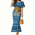 Personalized Gold Coast Titans Christmas Mermaid Dress Australian Rugby Fans - Pixelated Ugly Xmas Pattern Mascot Santa
