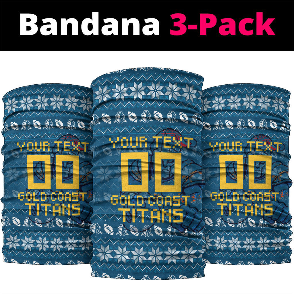 Personalized Gold Coast Titans Christmas Neck Gaiter Australian Rugby Fans - Pixelated Ugly Xmas Pattern Mascot Santa