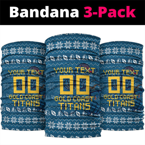 Personalized Gold Coast Titans Christmas Neck Gaiter Australian Rugby Fans - Pixelated Ugly Xmas Pattern Mascot Santa